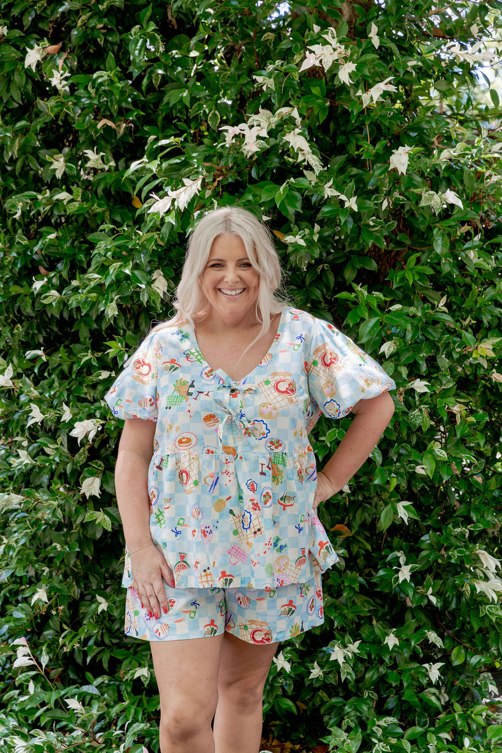 Birdie Linen Blend Top in Picnic