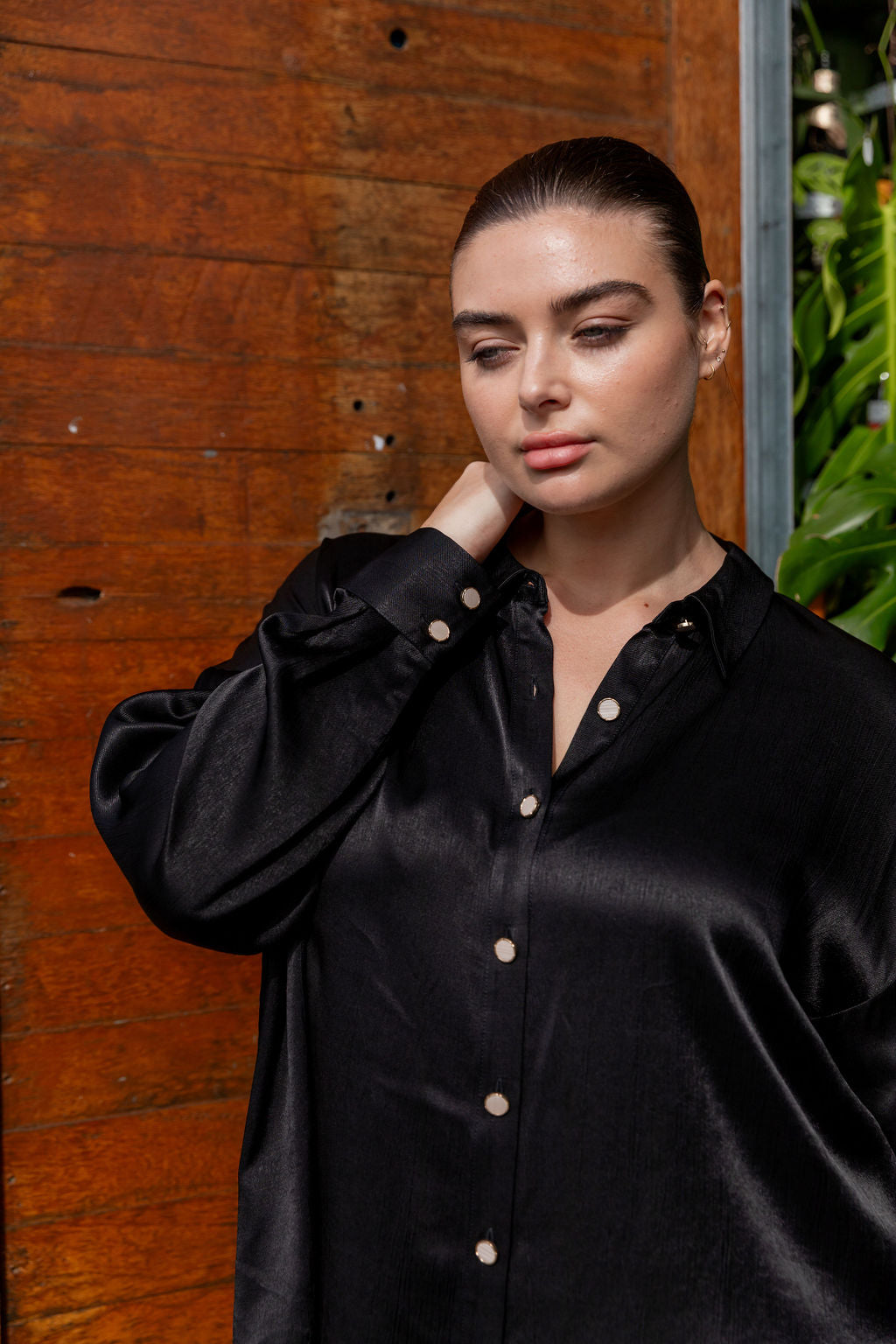 Jade Satin Shirt in Black