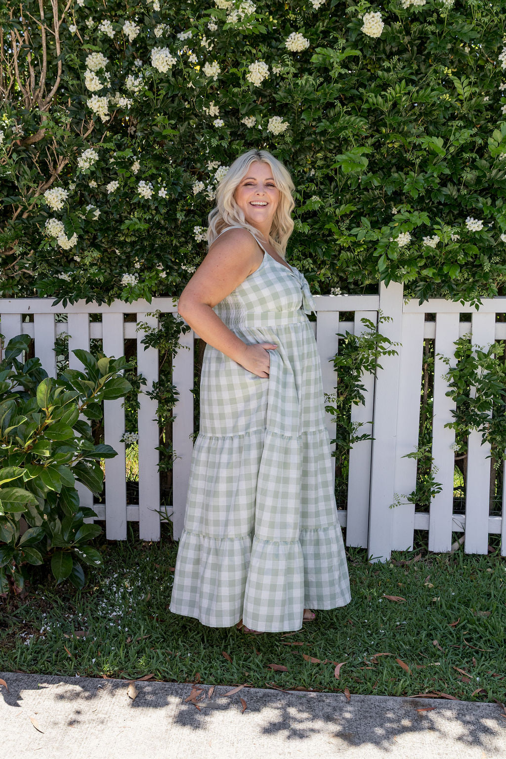 Lucie Maxi Dress in Sage Gingham