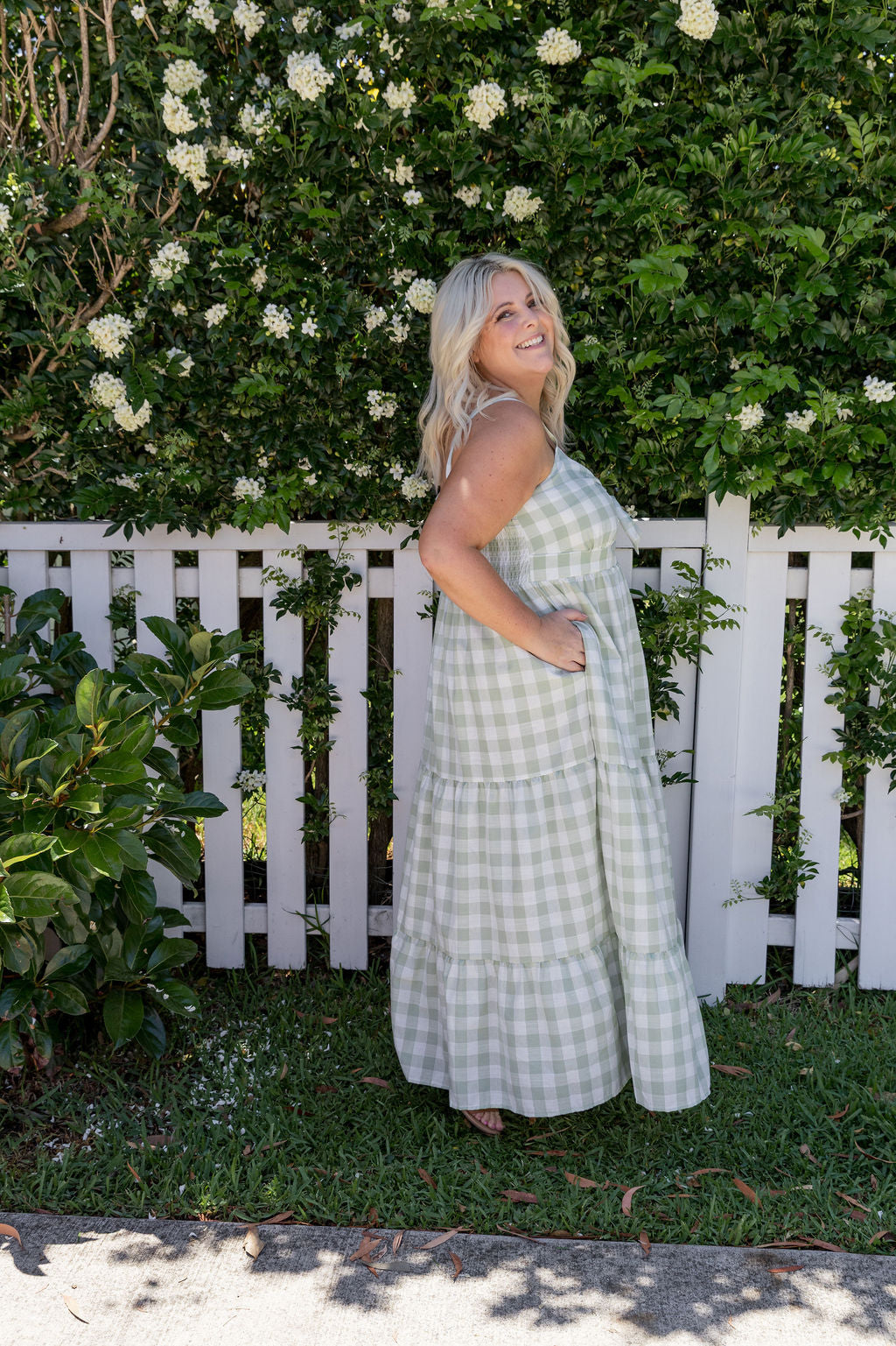 Lucie Maxi Dress in Sage Gingham