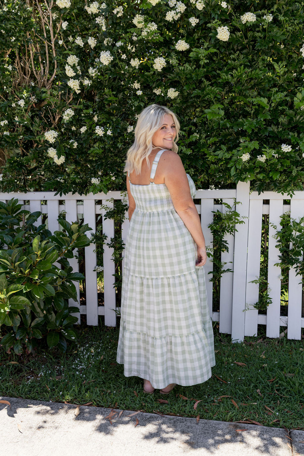 Lucie Maxi Dress in Sage Gingham