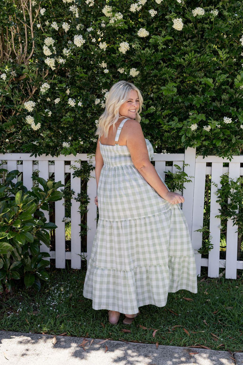 Lucie Maxi Dress in Sage Gingham