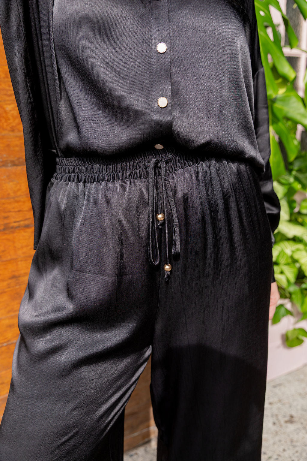 Gina Satin Pant in Black