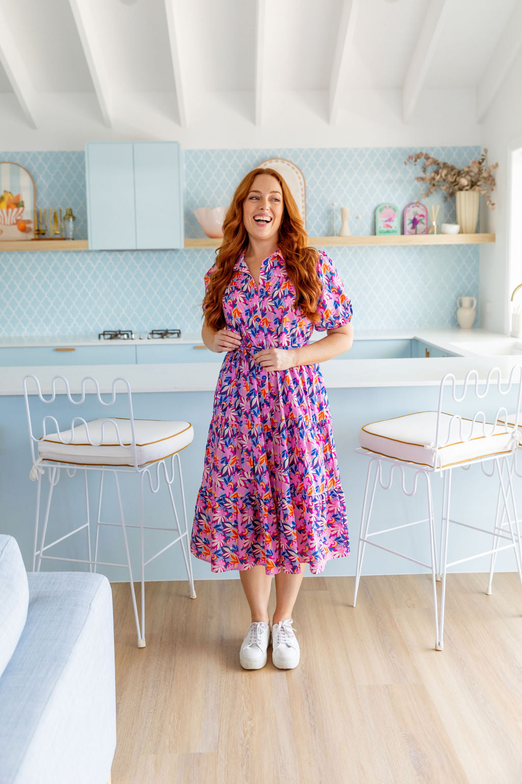 Mali Midi Dress in Pink Garden