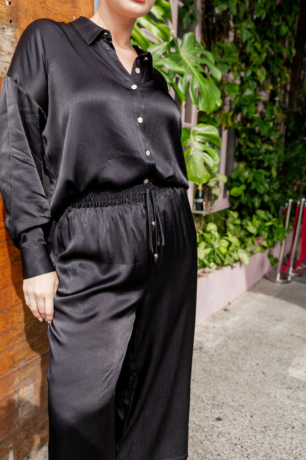 Gina Satin Pant in Black