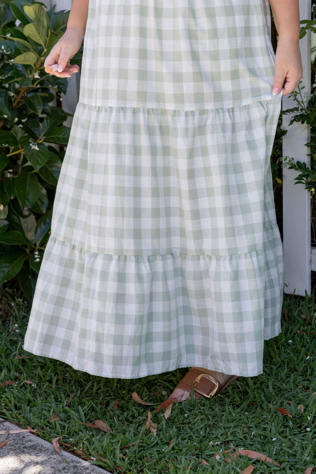 Lucie Maxi Dress in Sage Gingham