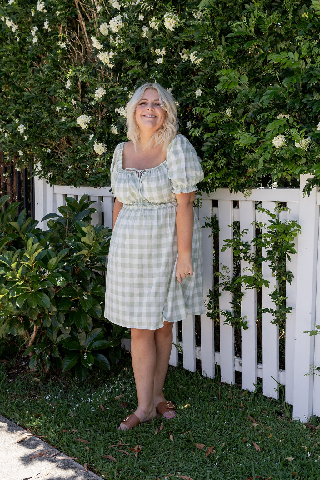 Amberly Dress in Sage Gingham