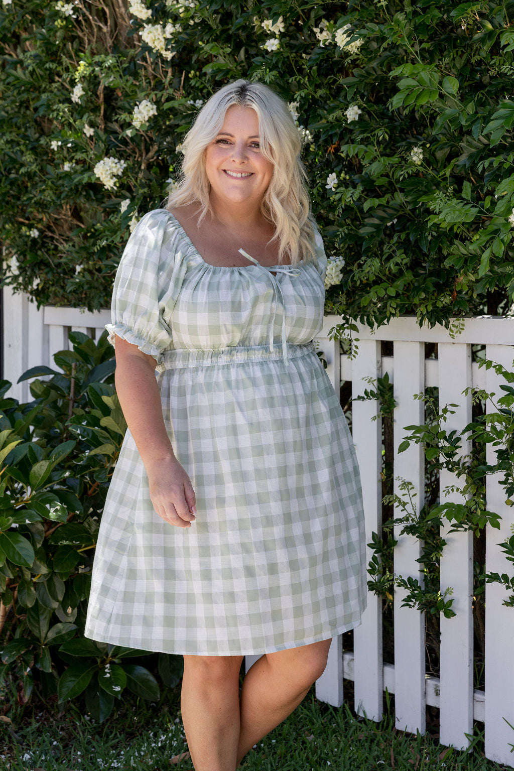 Amberly Dress in Sage Gingham