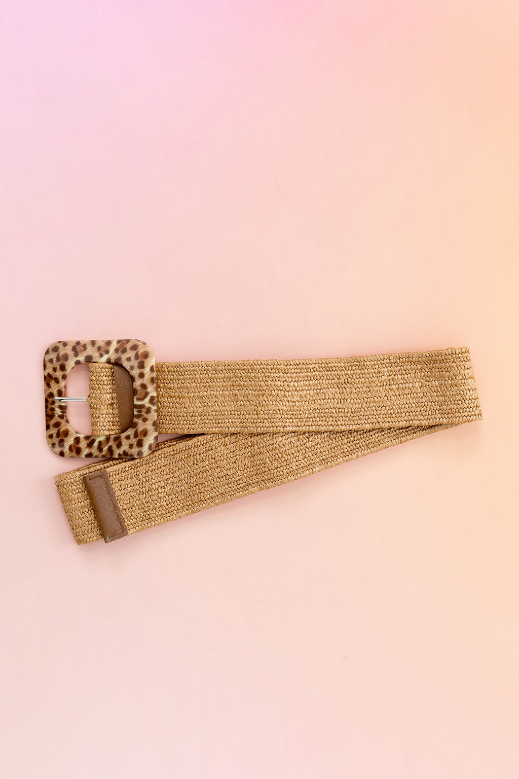Extra Length Stretch Belt with Leopard Buckle in Sand