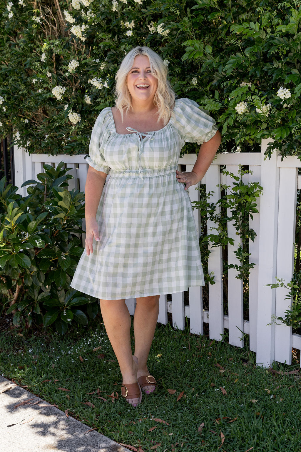 Amberly Dress in Sage Gingham