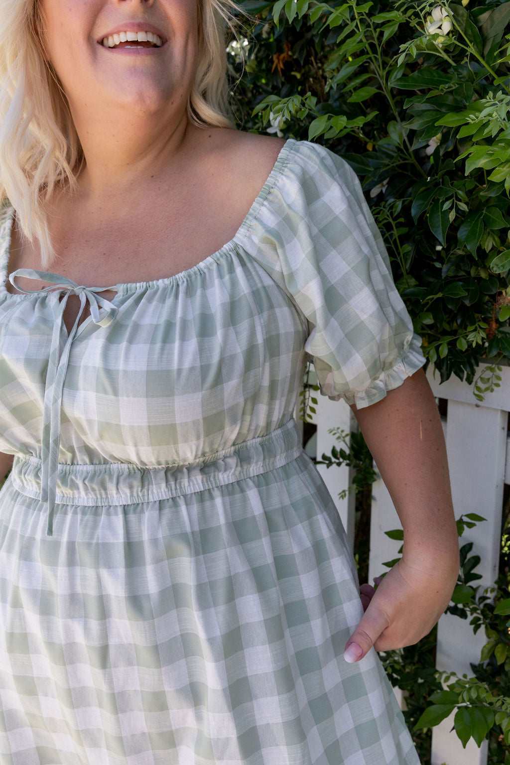 Amberly Dress in Sage Gingham