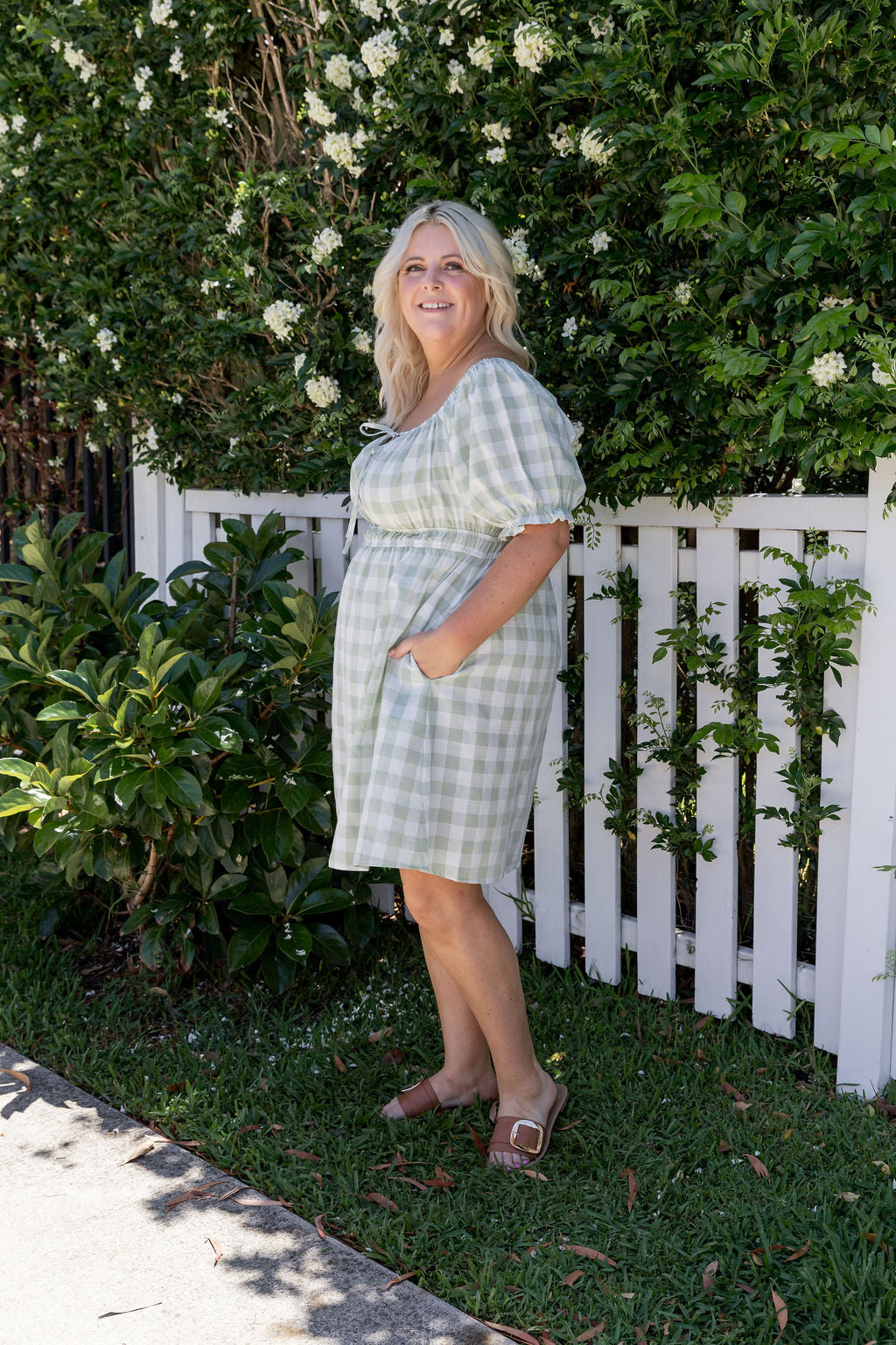 Amberly Dress in Sage Gingham