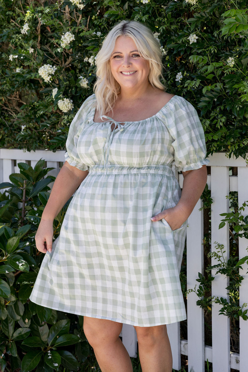 Amberly Dress in Sage Gingham