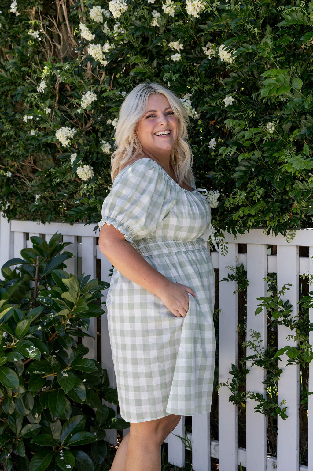 Amberly Dress in Sage Gingham
