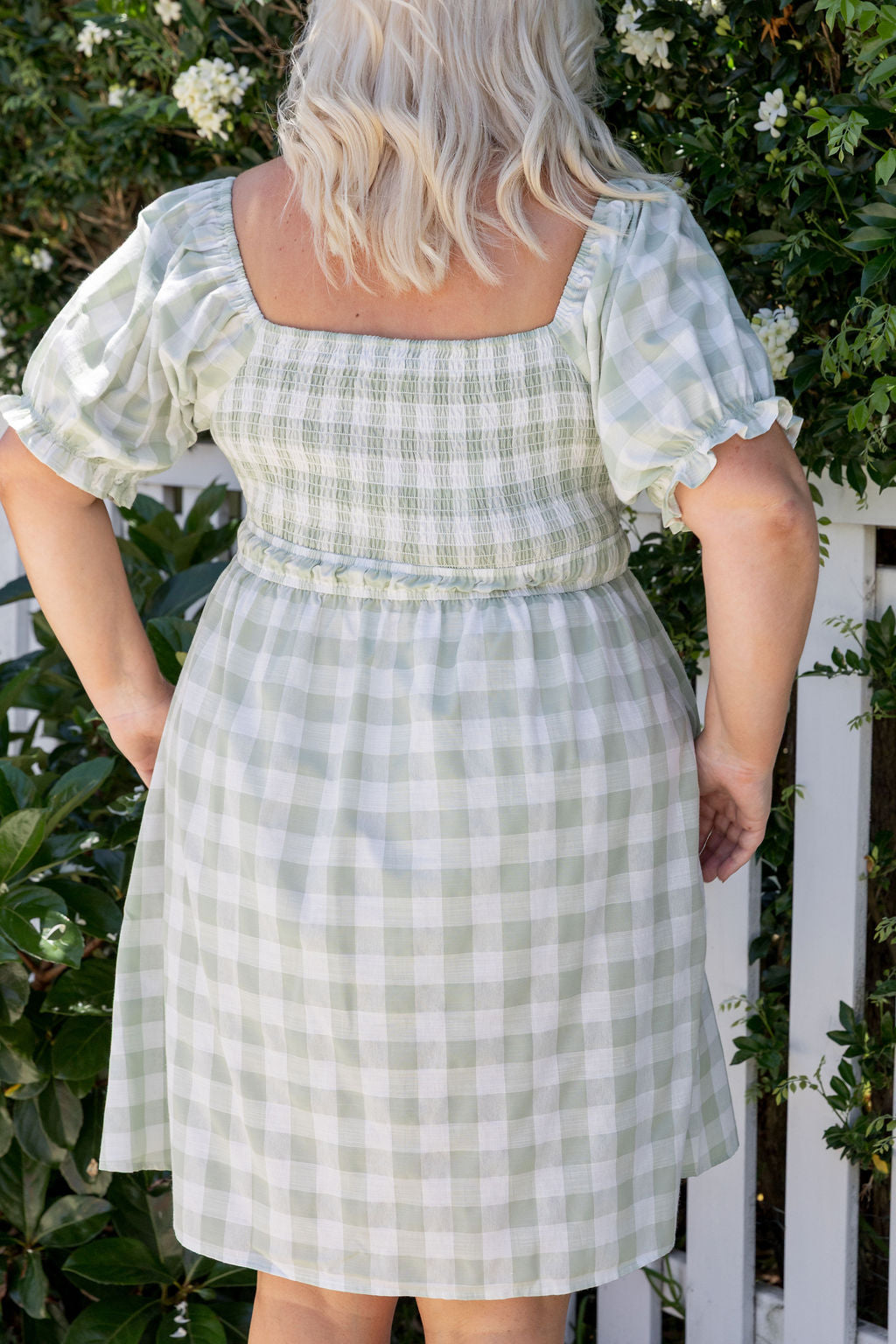 Amberly Dress in Sage Gingham