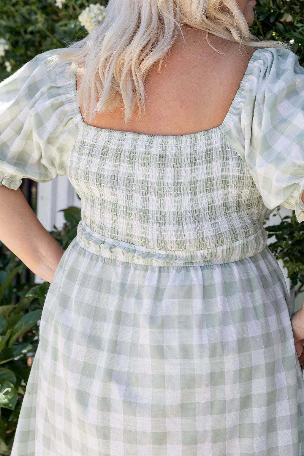 Amberly Dress in Sage Gingham
