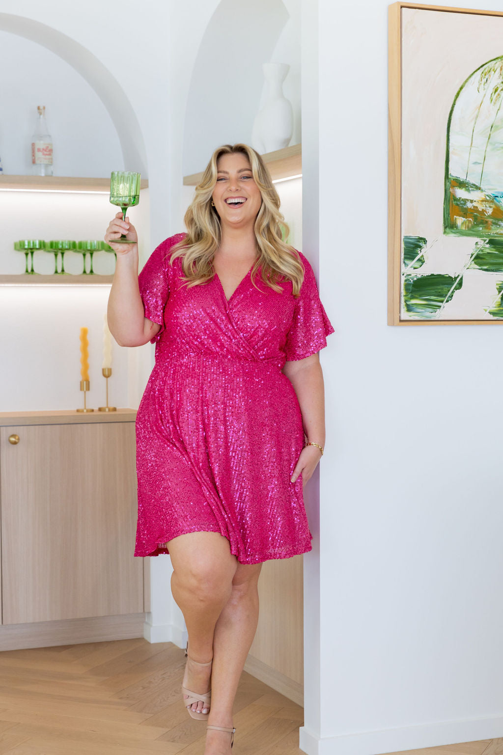 Athelia Sequin Party Dress in Hot Pink