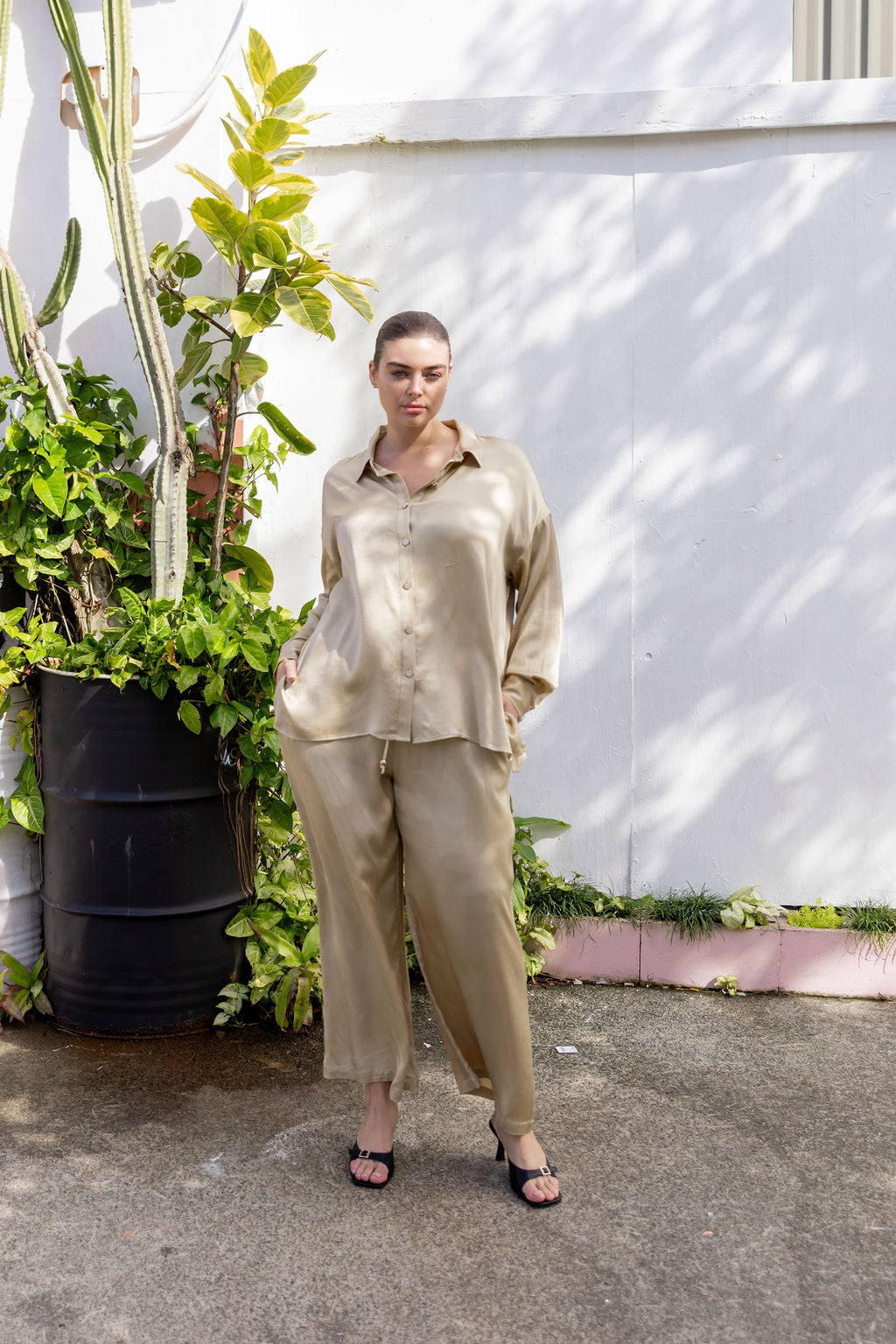 Jade Satin Shirt in Gold