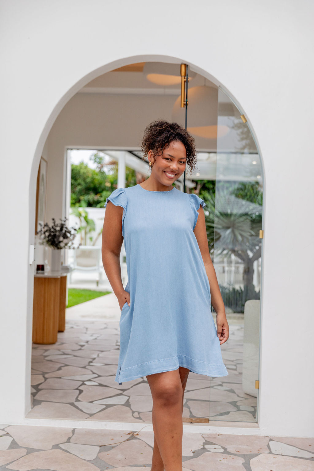 Stevie Frill Dress in Light Blue