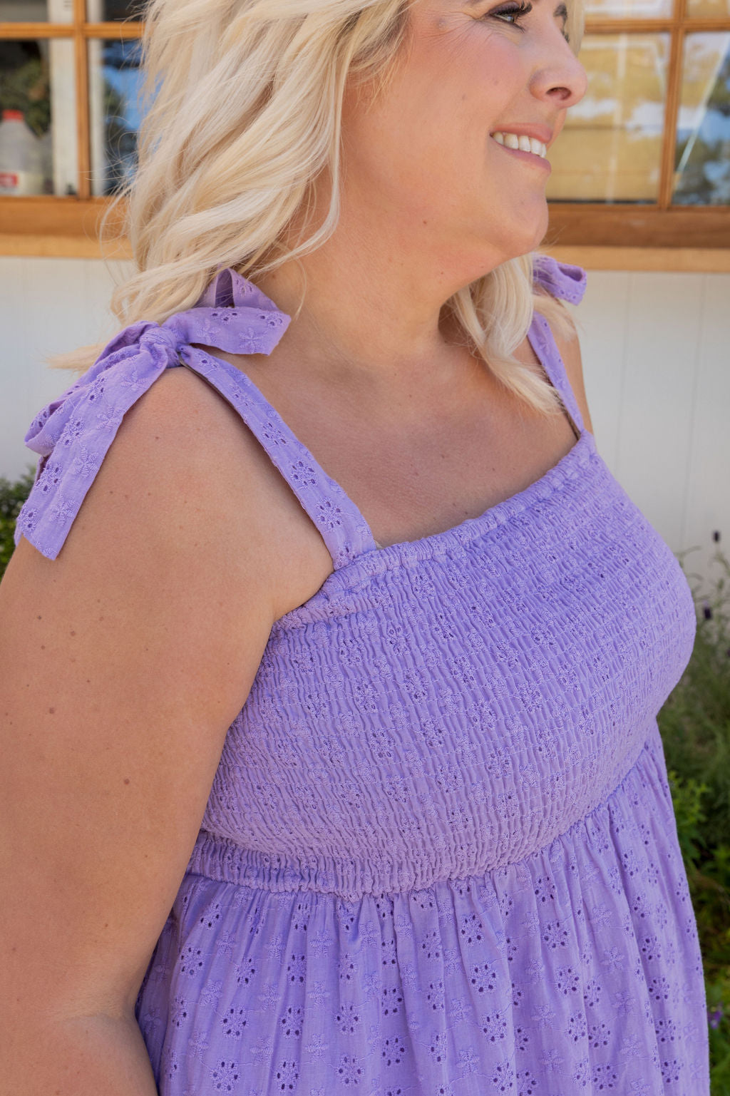 Tiana Maxi Dress in Lilac Broderie Anglaise