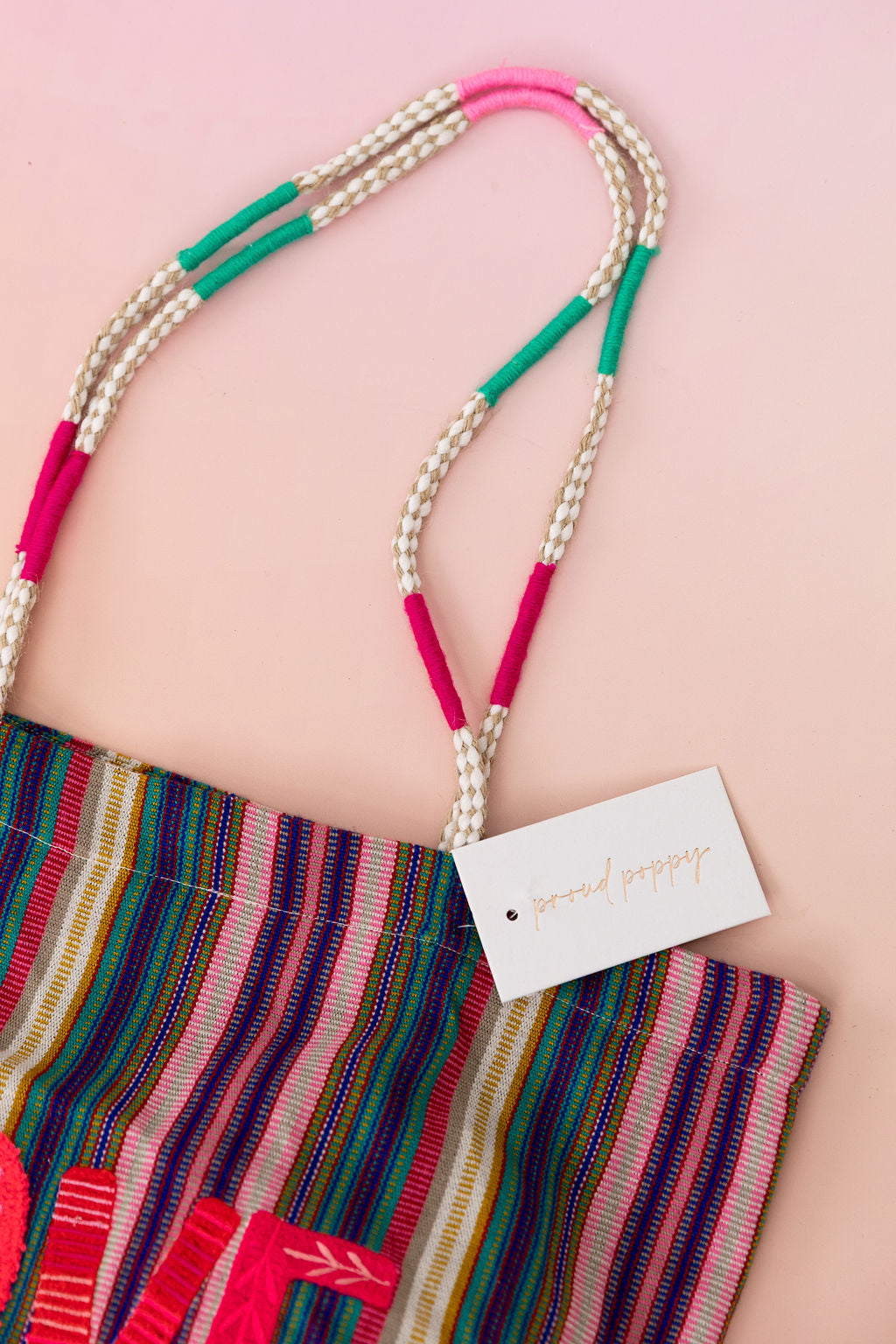 Love Striped Woven Tote Bag