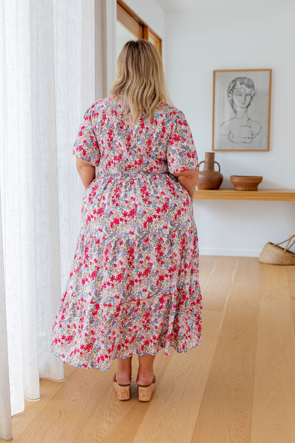 Henny Shirred Midi Dress in Light Floral