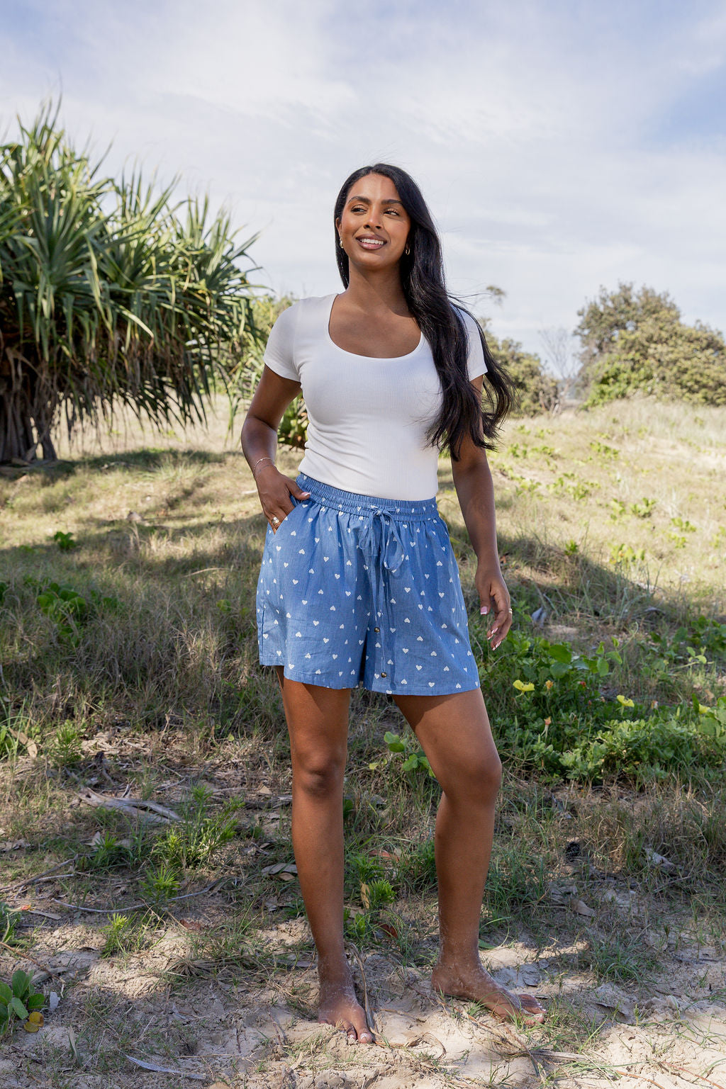 Harlow Shorts in Chambray Hearts