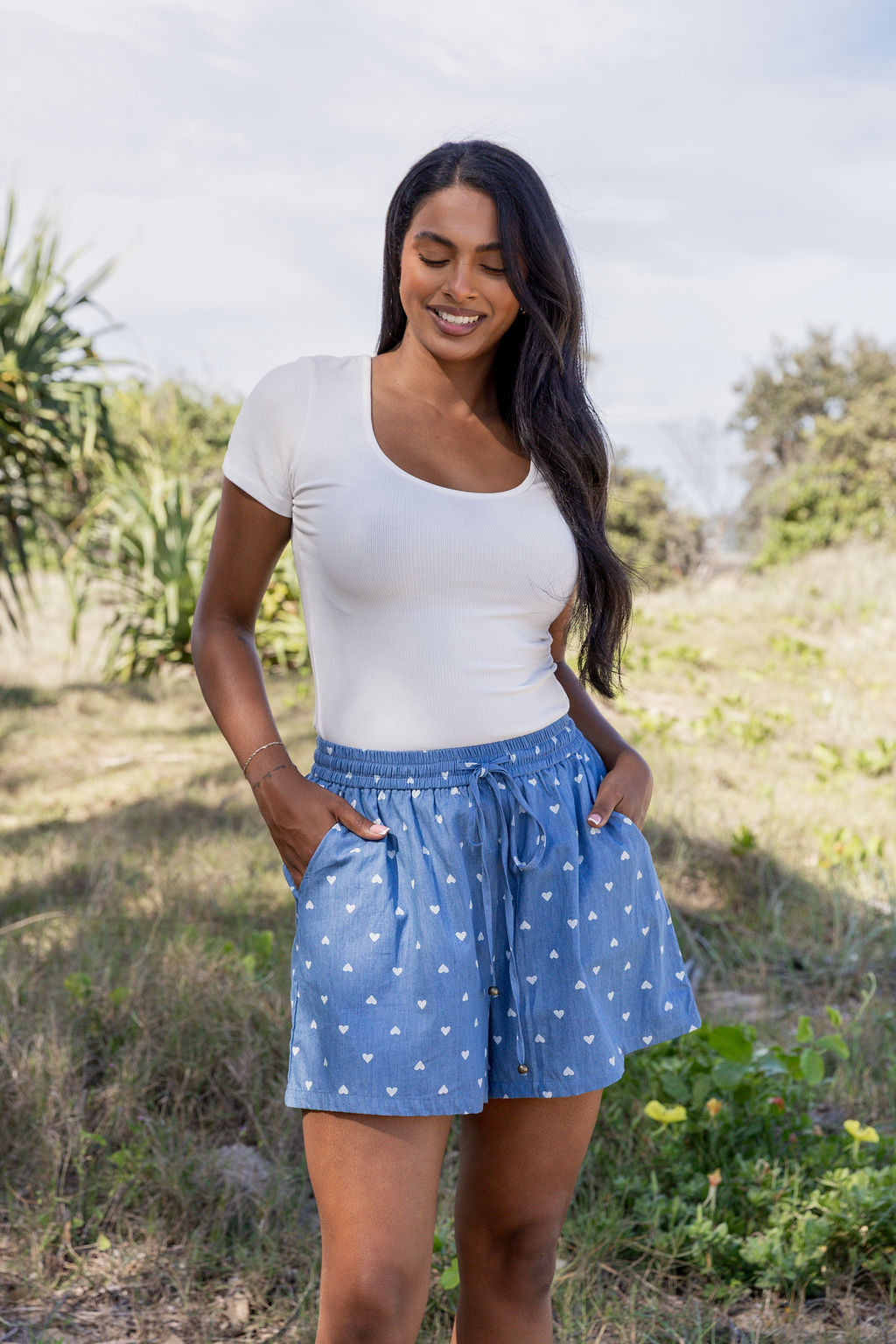 Harlow Shorts in Chambray Hearts