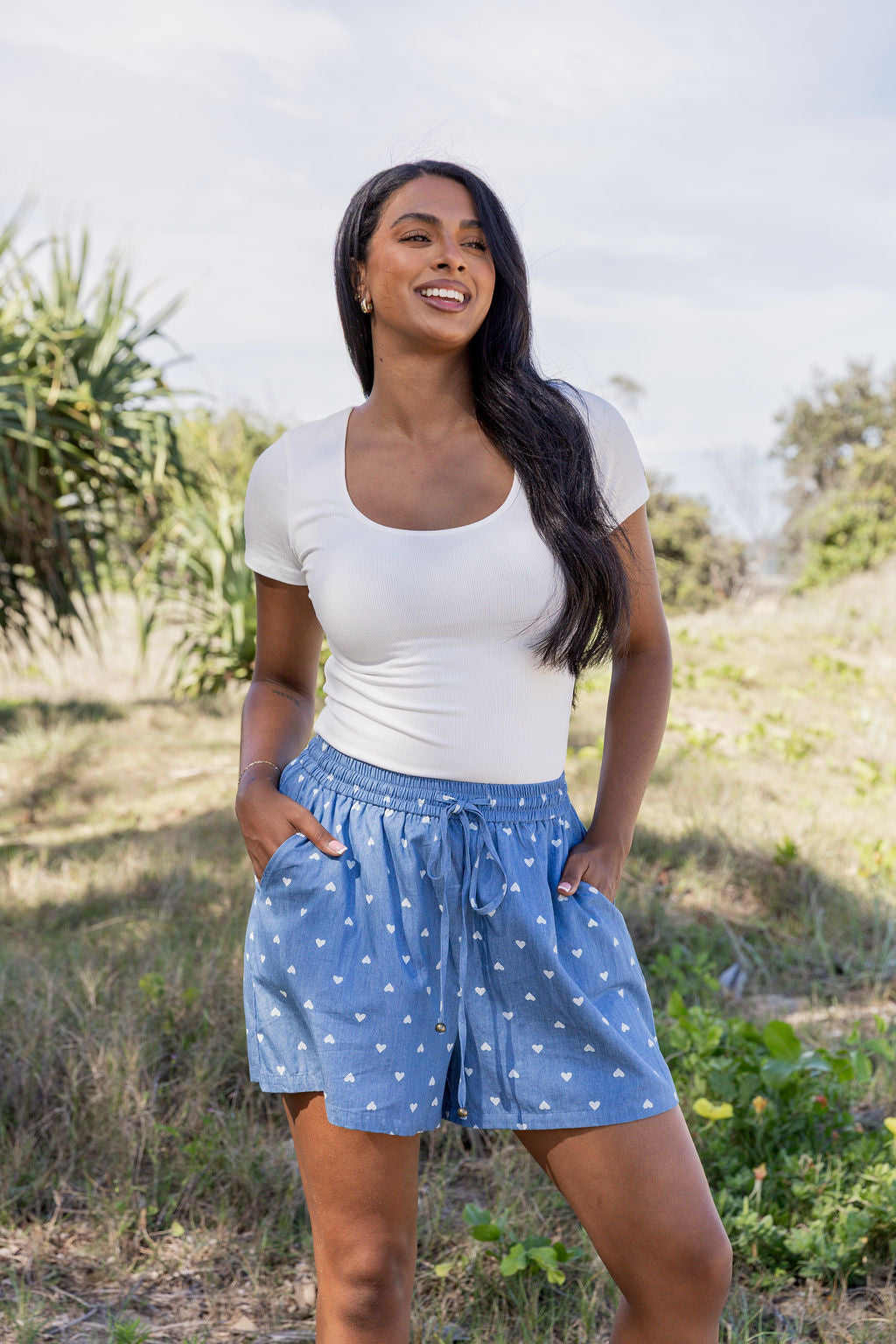 Harlow Shorts in Chambray Hearts