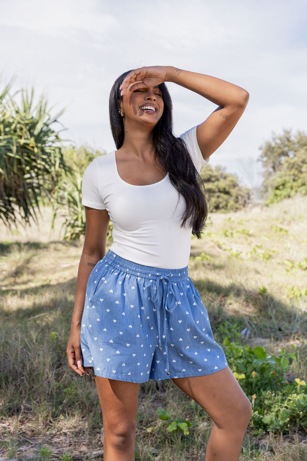 Harlow Shorts in Chambray Hearts
