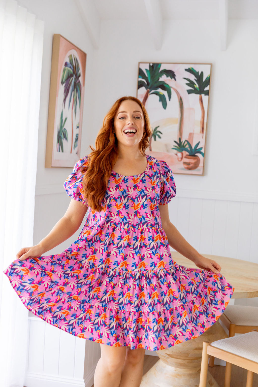 Greta Party Dress in Pink Garden