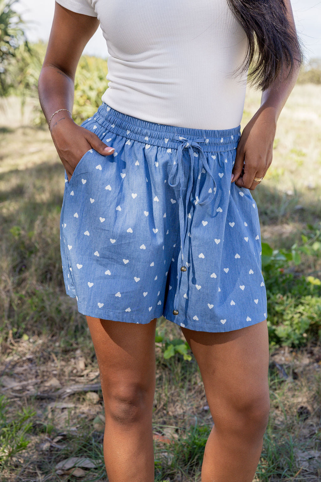 Harlow Shorts in Chambray Hearts