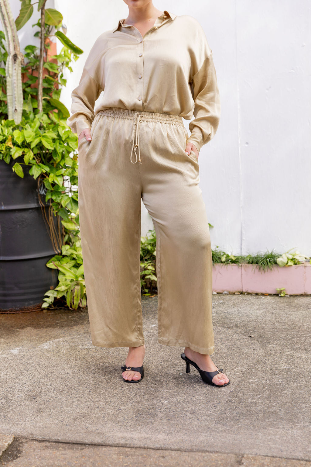 Gina Satin Pant in Gold