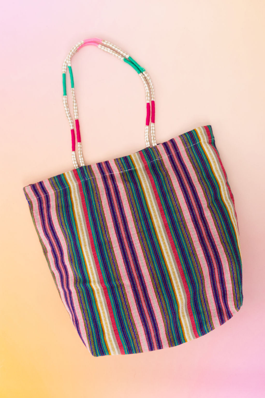 Love Striped Woven Tote Bag