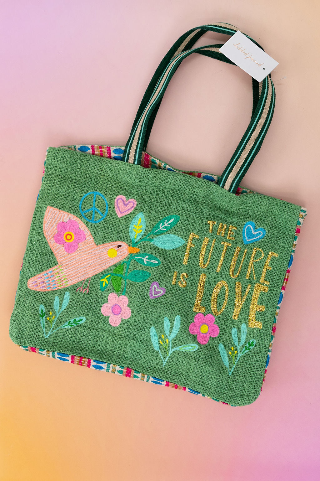 Future is Love Forest Green Woven Tote Bag