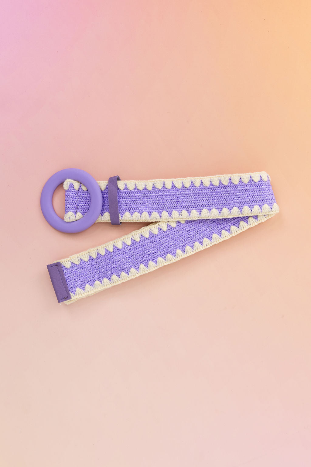 Extra Length Stretch Belt in Purple & Cream