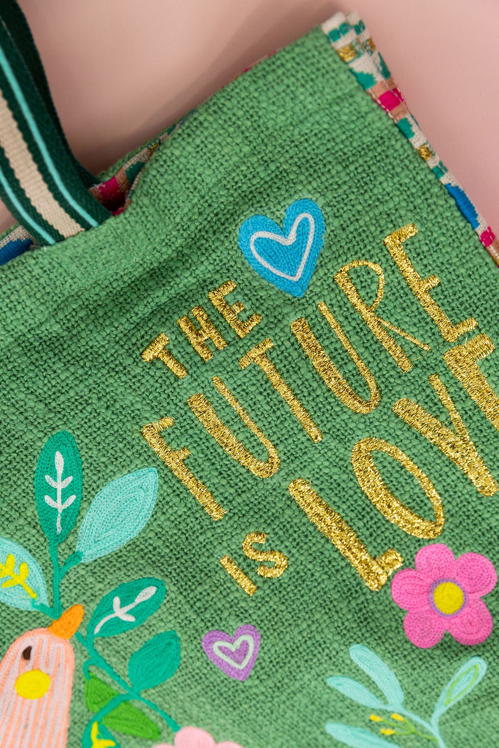 Future is Love Forest Green Woven Tote Bag