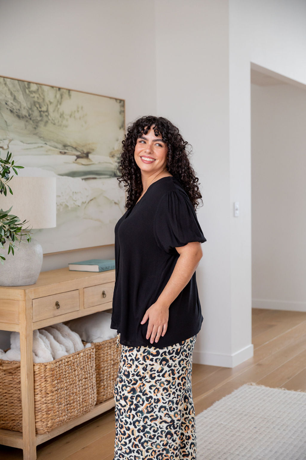 Winona Short Sleeve Blouse in Black