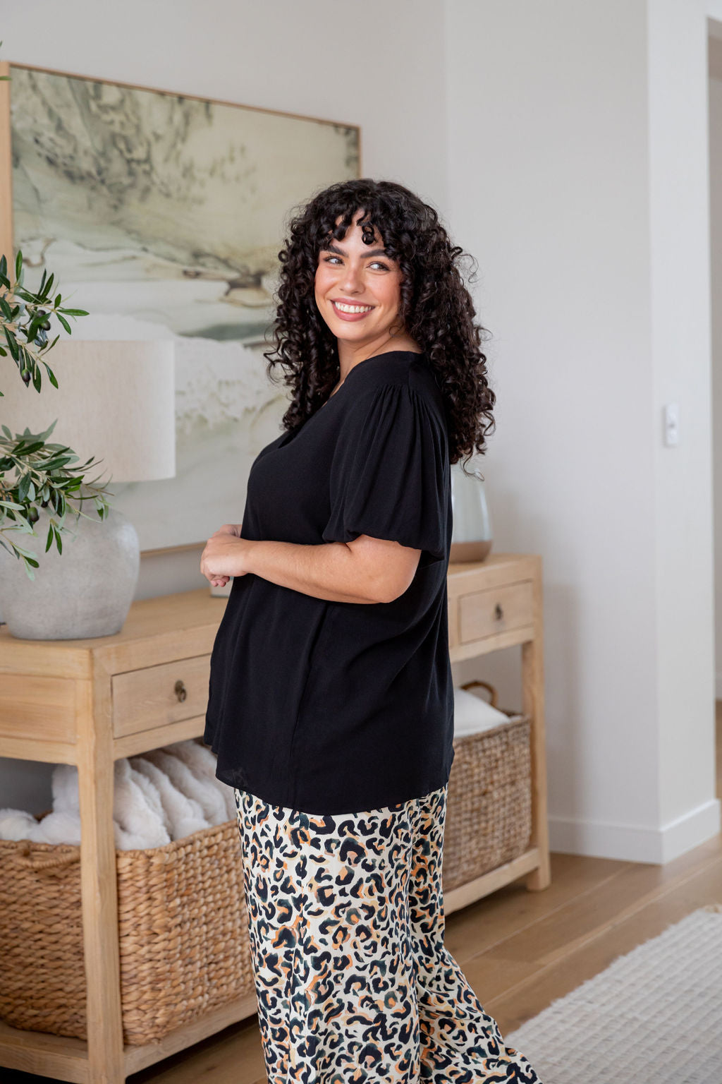 Winona Short Sleeve Blouse in Black