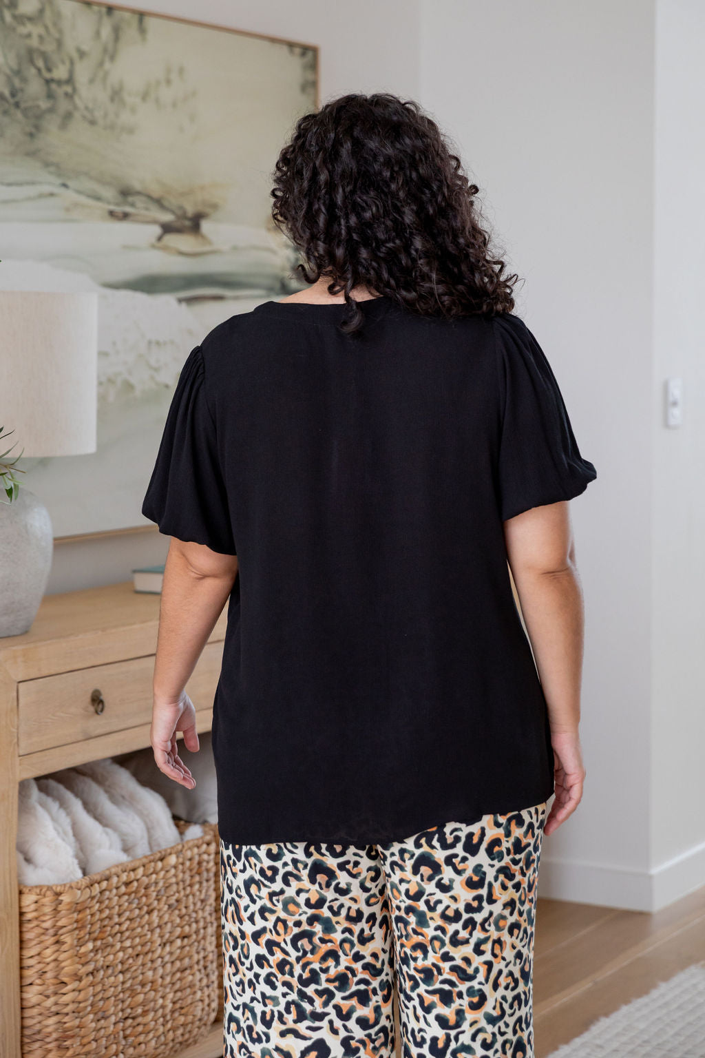 Winona Short Sleeve Blouse in Black
