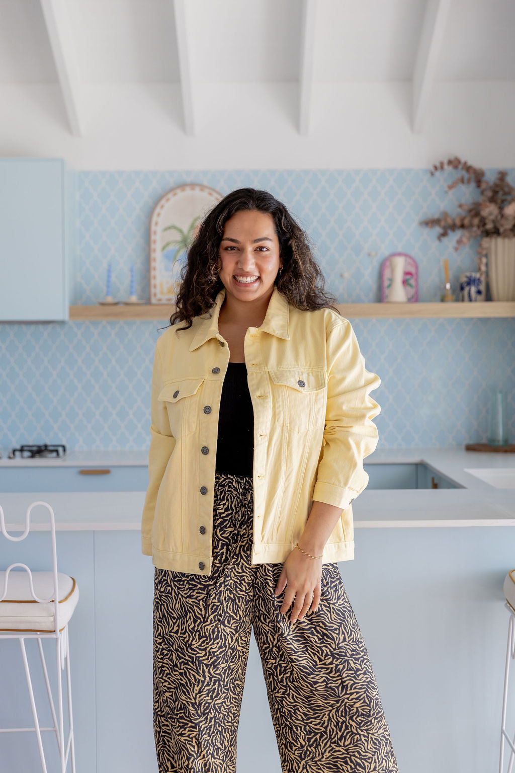 Hayden Boyfriend Denim Jacket in Butter Yellow