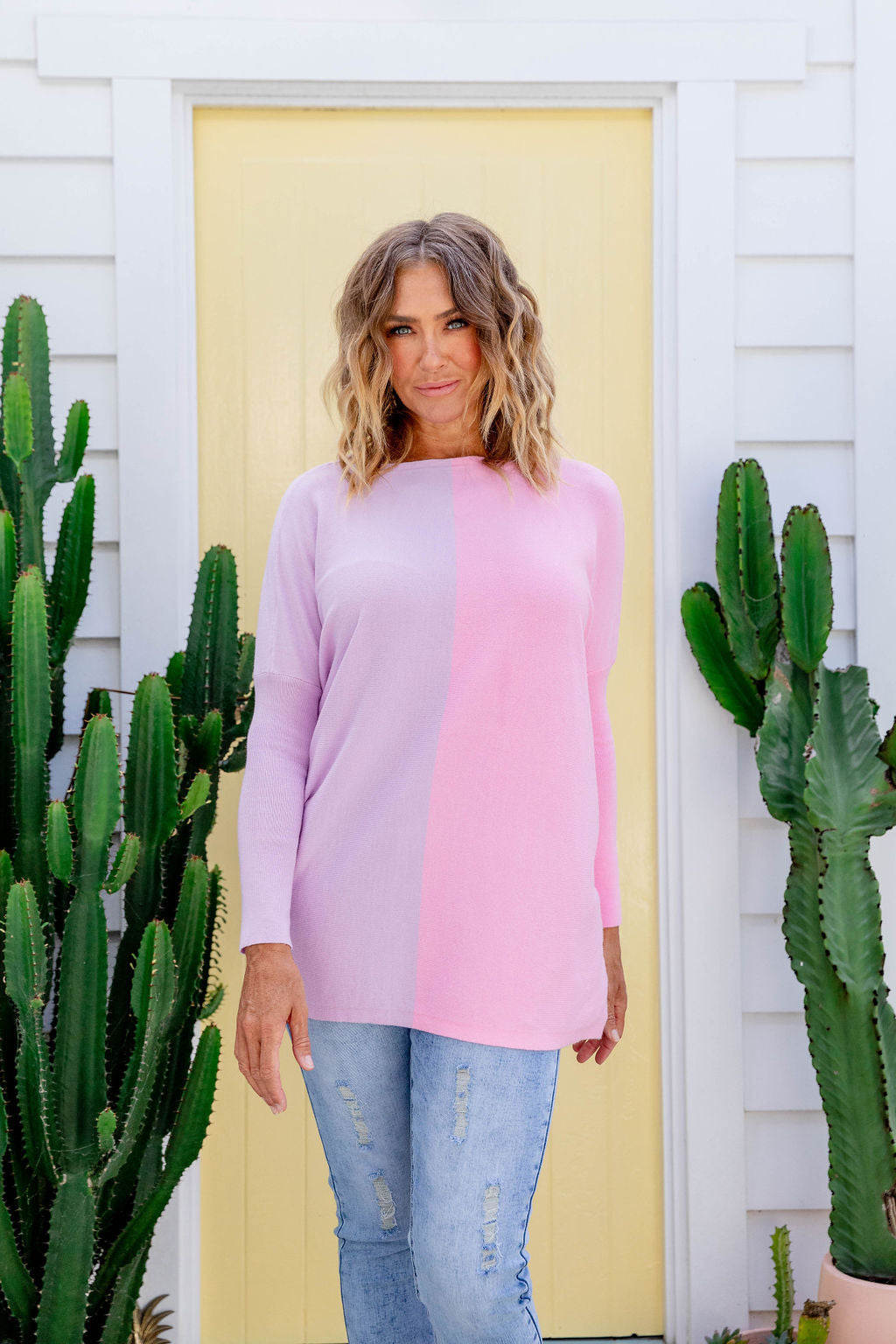 Billy Spliced Knit in Lilac & Pink