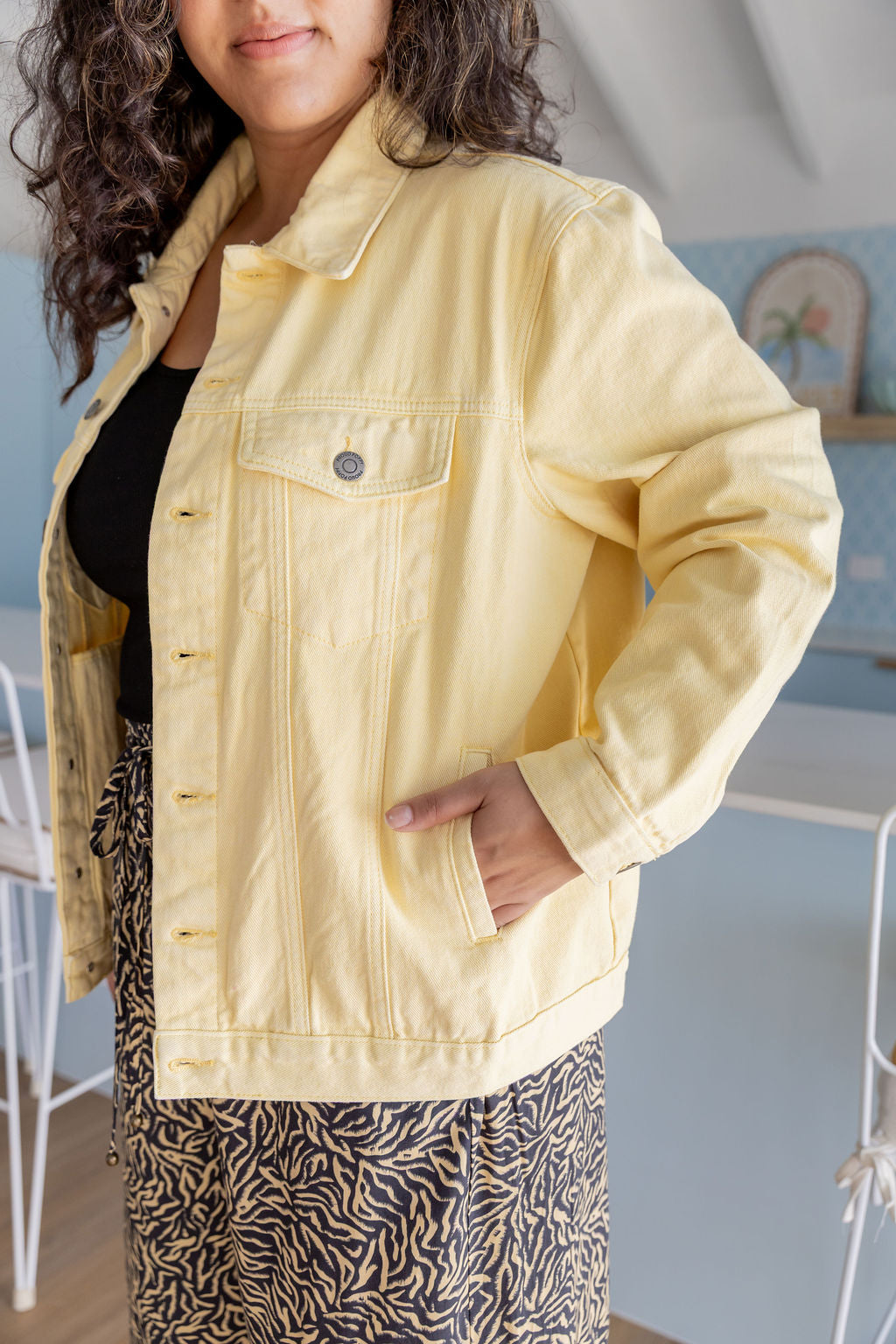 Hayden Boyfriend Denim Jacket in Butter Yellow