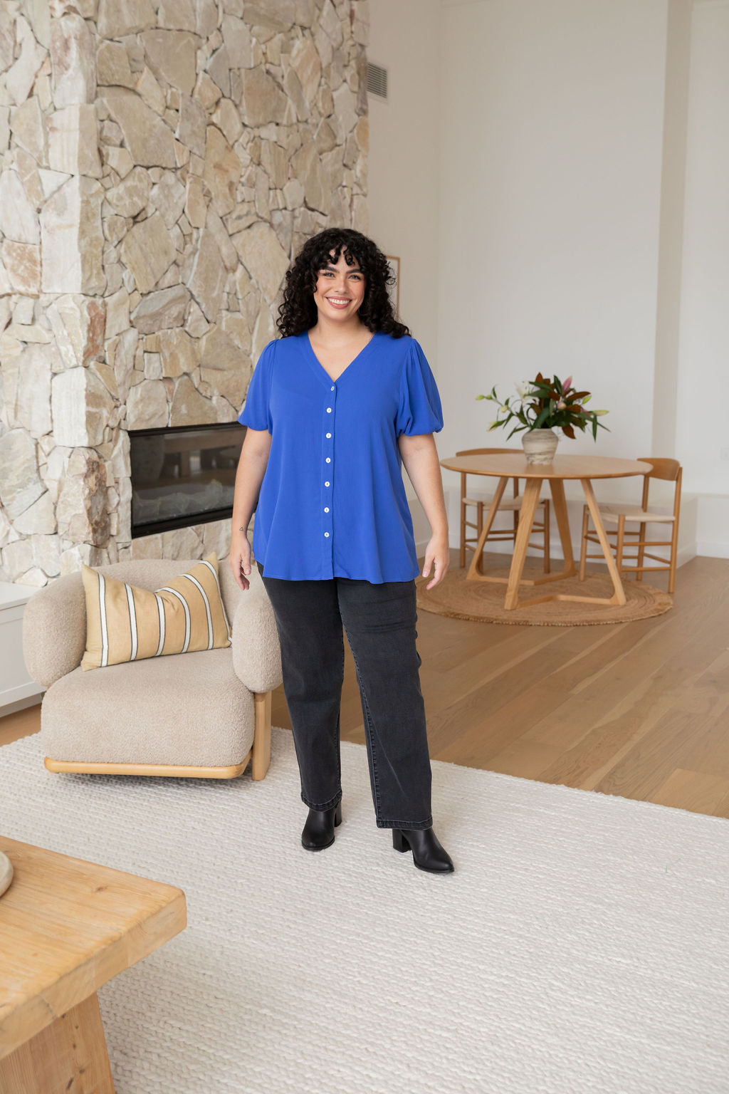 Winona Short Sleeve Blouse in Cobalt