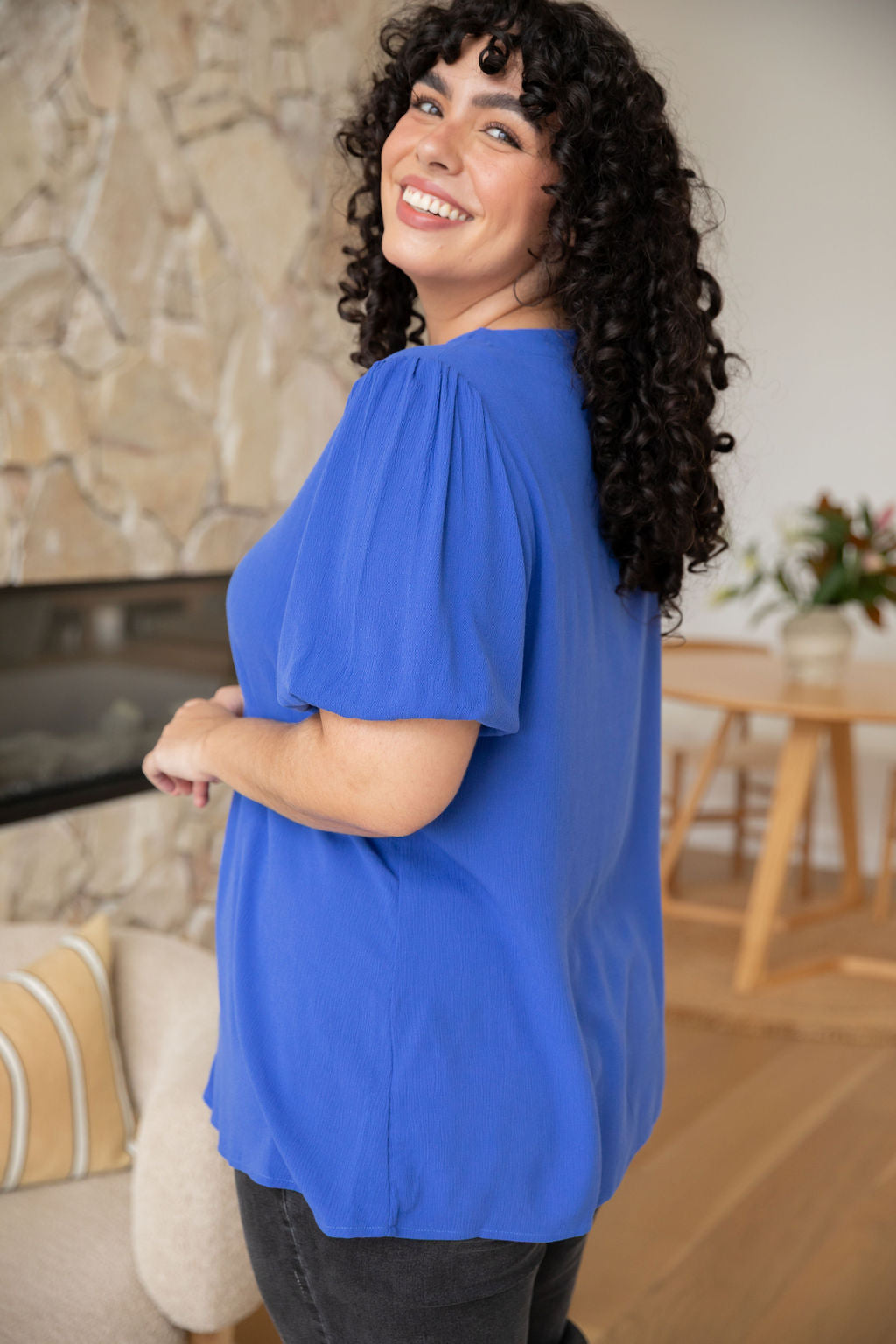 Winona Short Sleeve Blouse in Cobalt