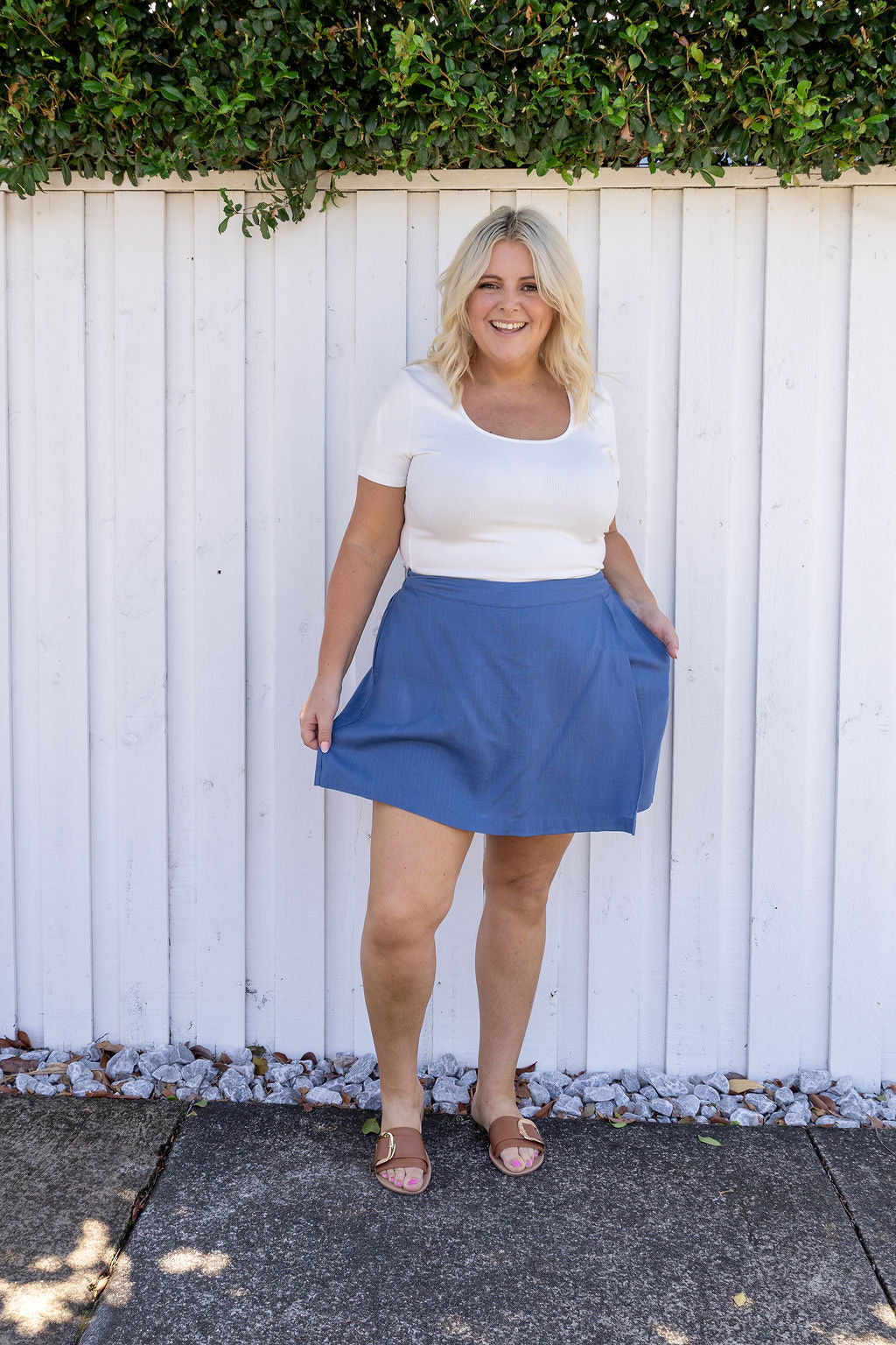 Samara Linen Blend Skort in Denim Blue