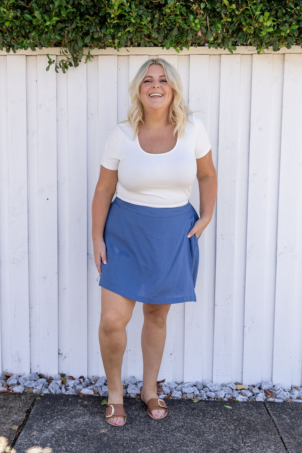 Samara Linen Blend Skort in Denim Blue