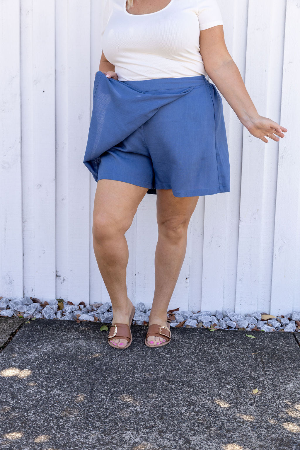 Samara Linen Blend Skort in Denim Blue