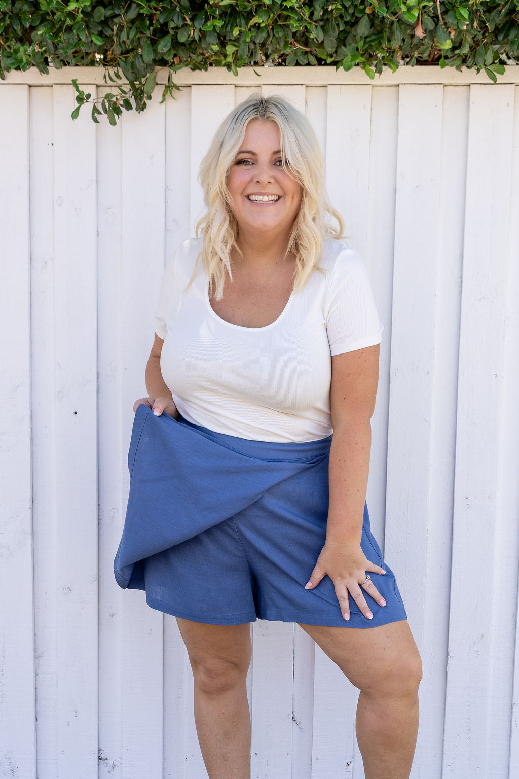 Samara Linen Blend Skort in Denim Blue