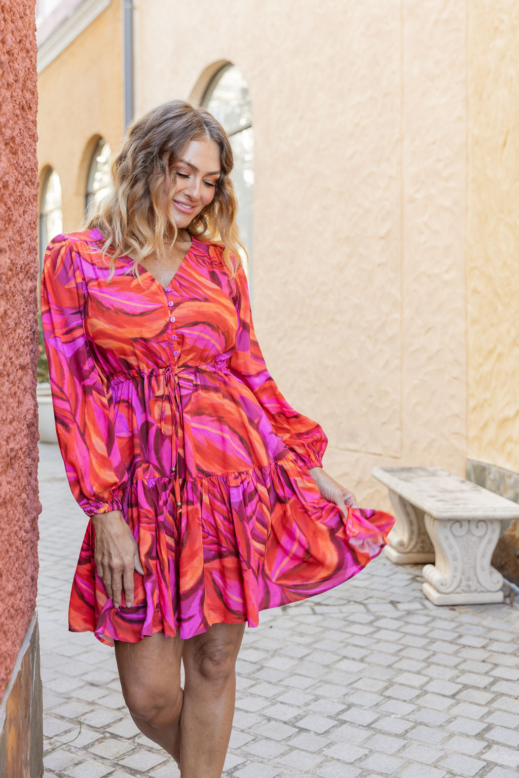 Long Sleeve Esmae Dress in Pink Forest
